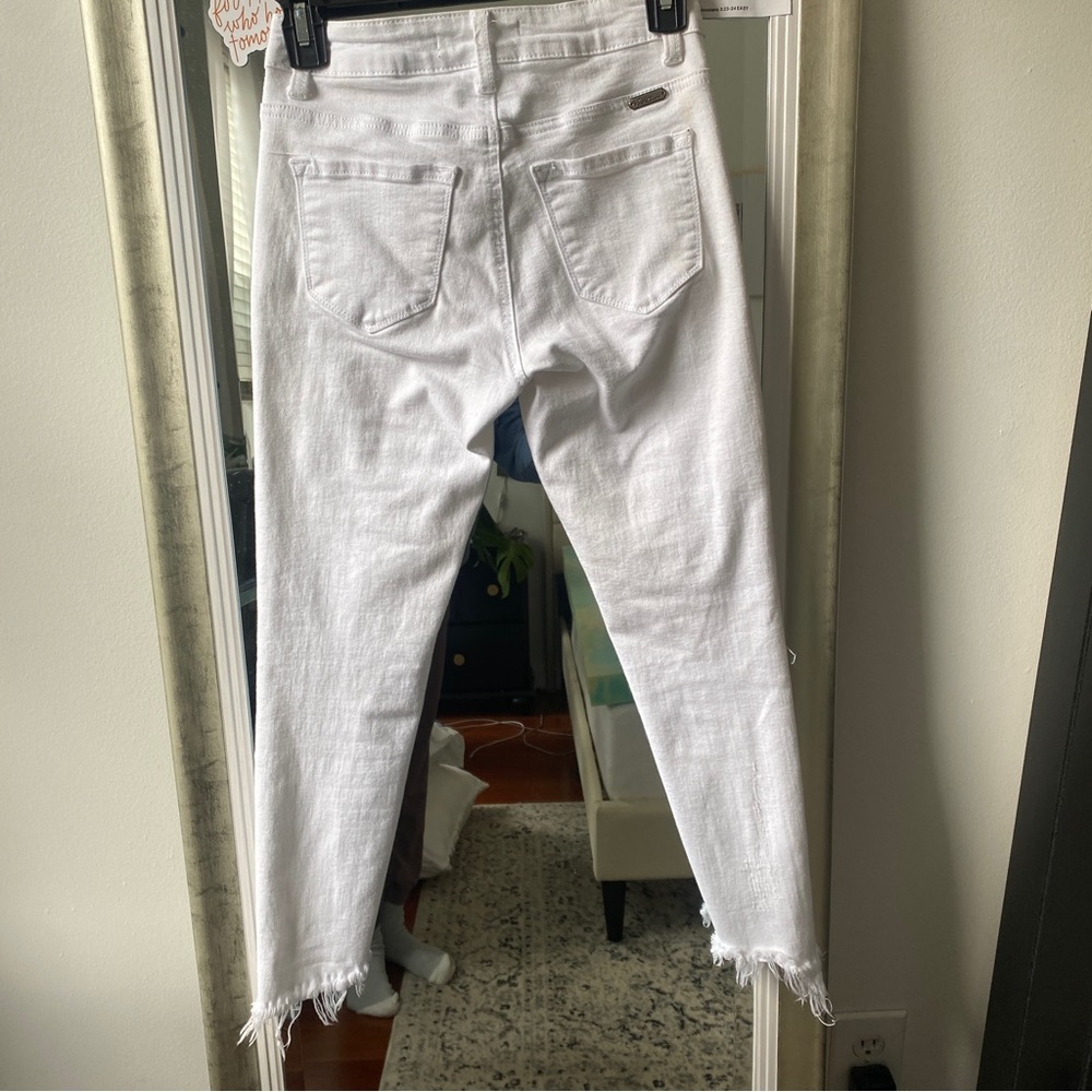 White Distressed Denim Cropped Skinny Jeans